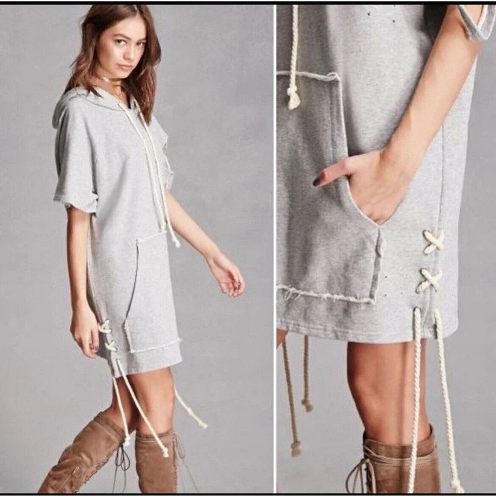 Forever‎ 21 Nude Apparel Sage Distressed Sweatshirt Dress Sz Xs Light Green NWT